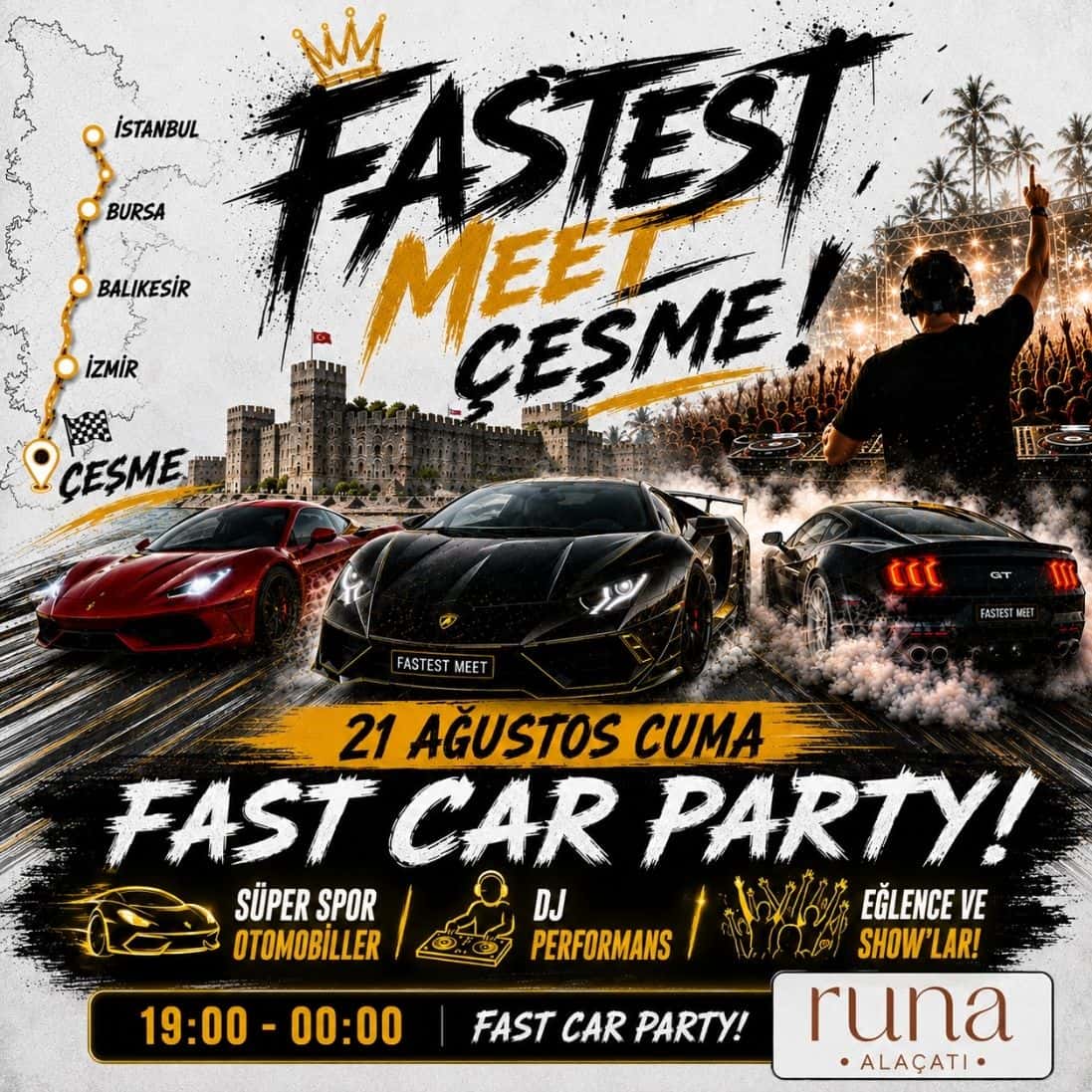 FAST CAR PARTY ÇEŞME — Runa Alaçatı, İzmir etkinlik görseli