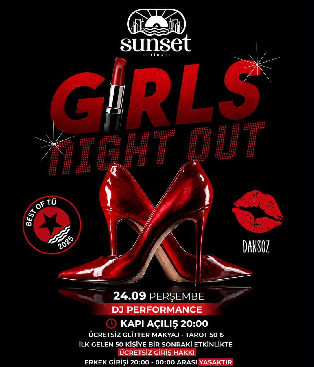 Girls Night Out – TÜ — Sunset Club Edirne etkinlik afişi