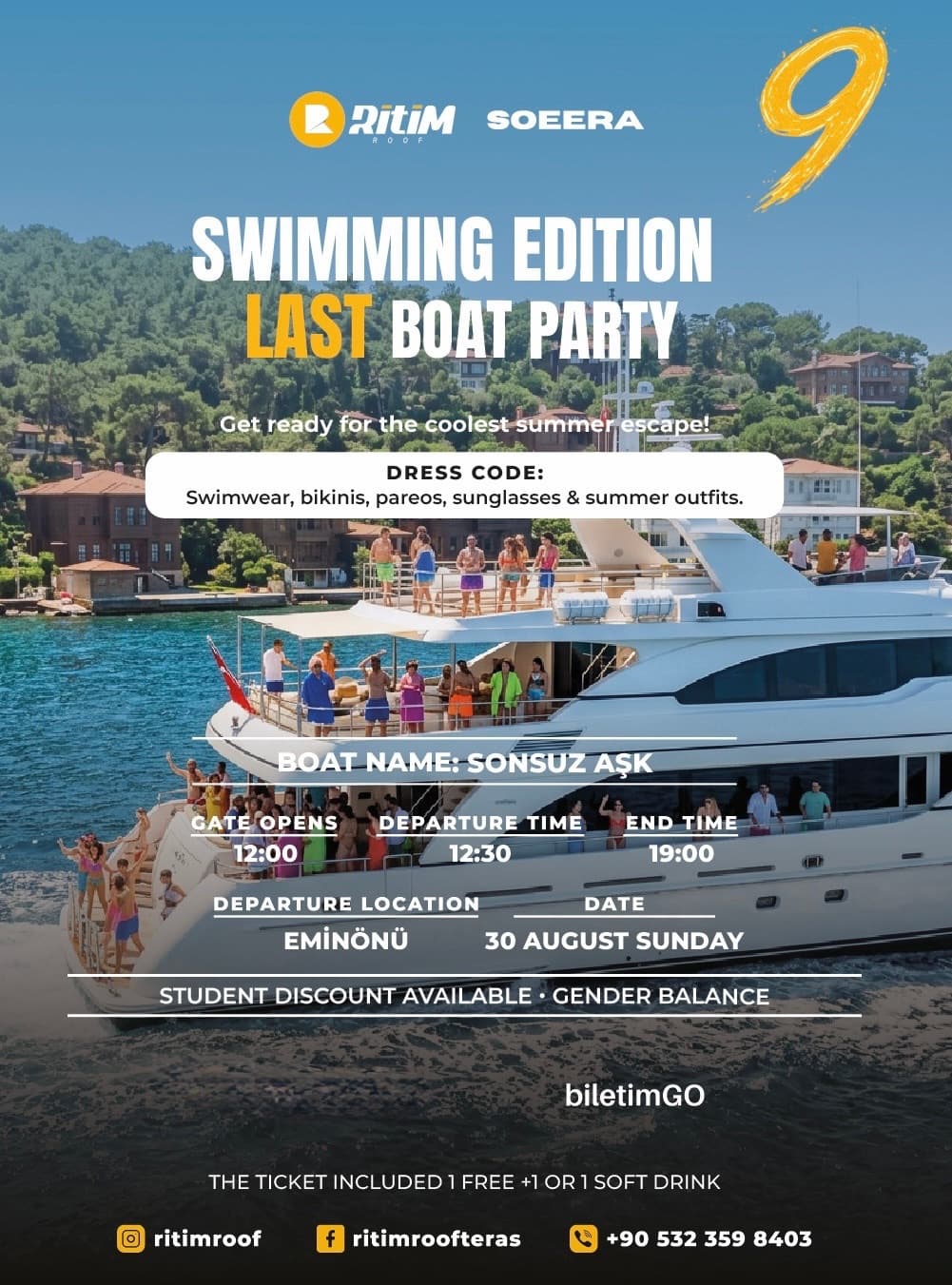 LAST SWIMMING EDITION BOAT PARTY — Sonsuz Aşk Teknesi, İstanbul etkinlik afişi