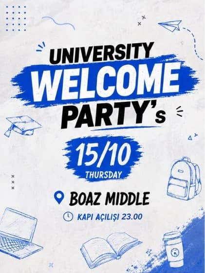UNIVERSITY WELCOME PARTY – BOAZ MIDDLE / DJ MELTEM HAYIRLI — Boaz Middle, İstanbul etkinlik afişi