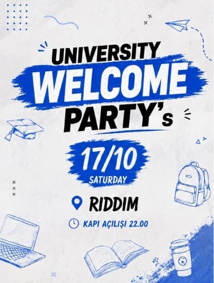 UNIVERSITY WELCOME PARTY – RIDDIM — RIDDIM Club Cihangir, İstanbul etkinlik afişi