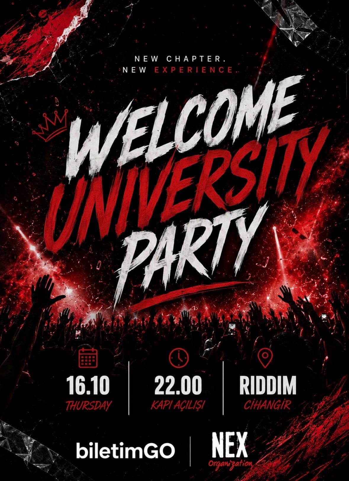 WELCOME UNİVERSİTY PARTY — RIDDIM Club Cihangir, İstanbul etkinlik afişi