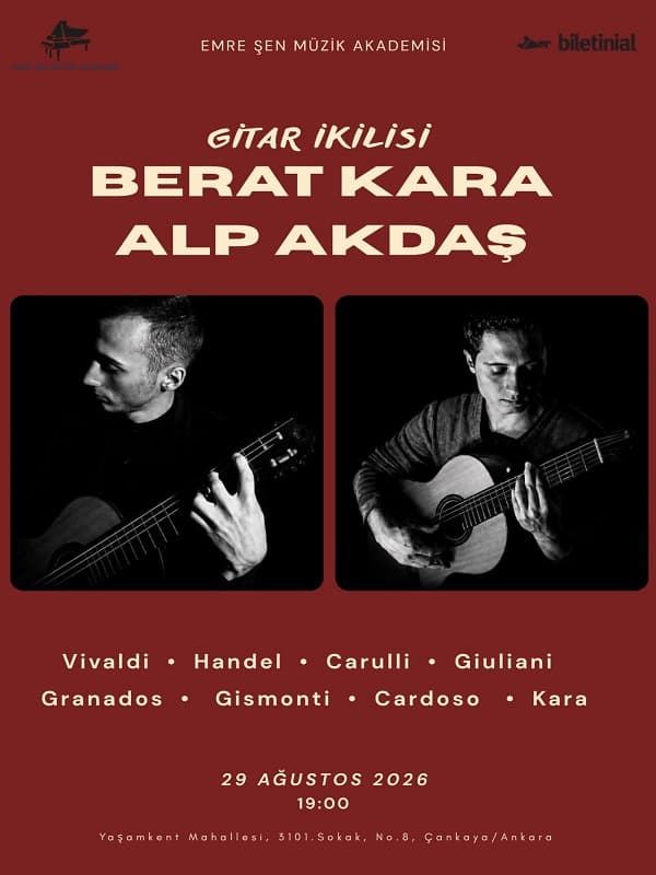Berat Kara – Alp Akdaş “Gitar İkilisi” Konseri — Emre Şen Müzik Akademisi, Ankara etkinlik afişi