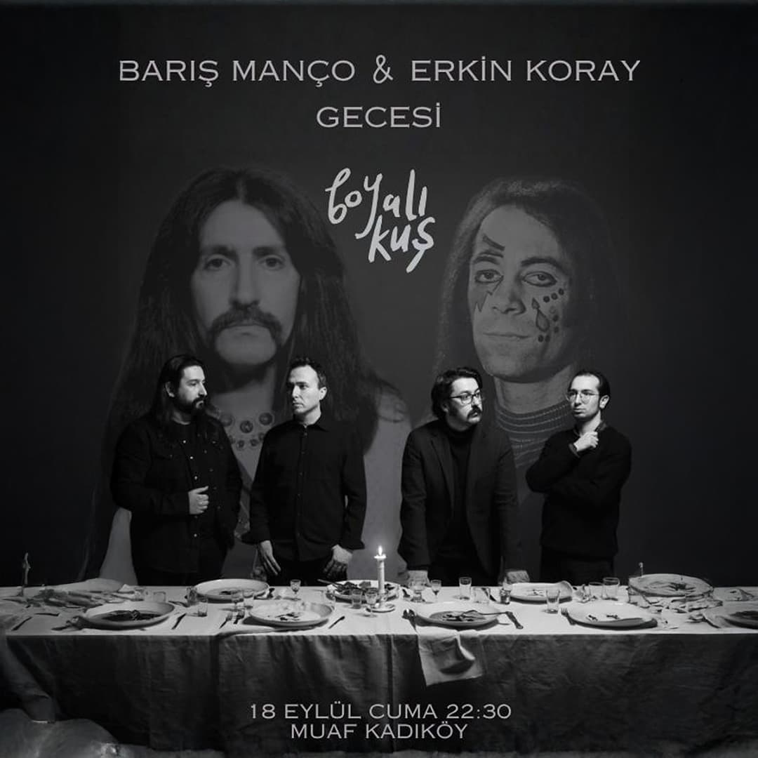 Barış Manço & Erkin Koray Gecesi – Boyalı Kuş — Muaf Kadıköy, İstanbul etkinlik afişi