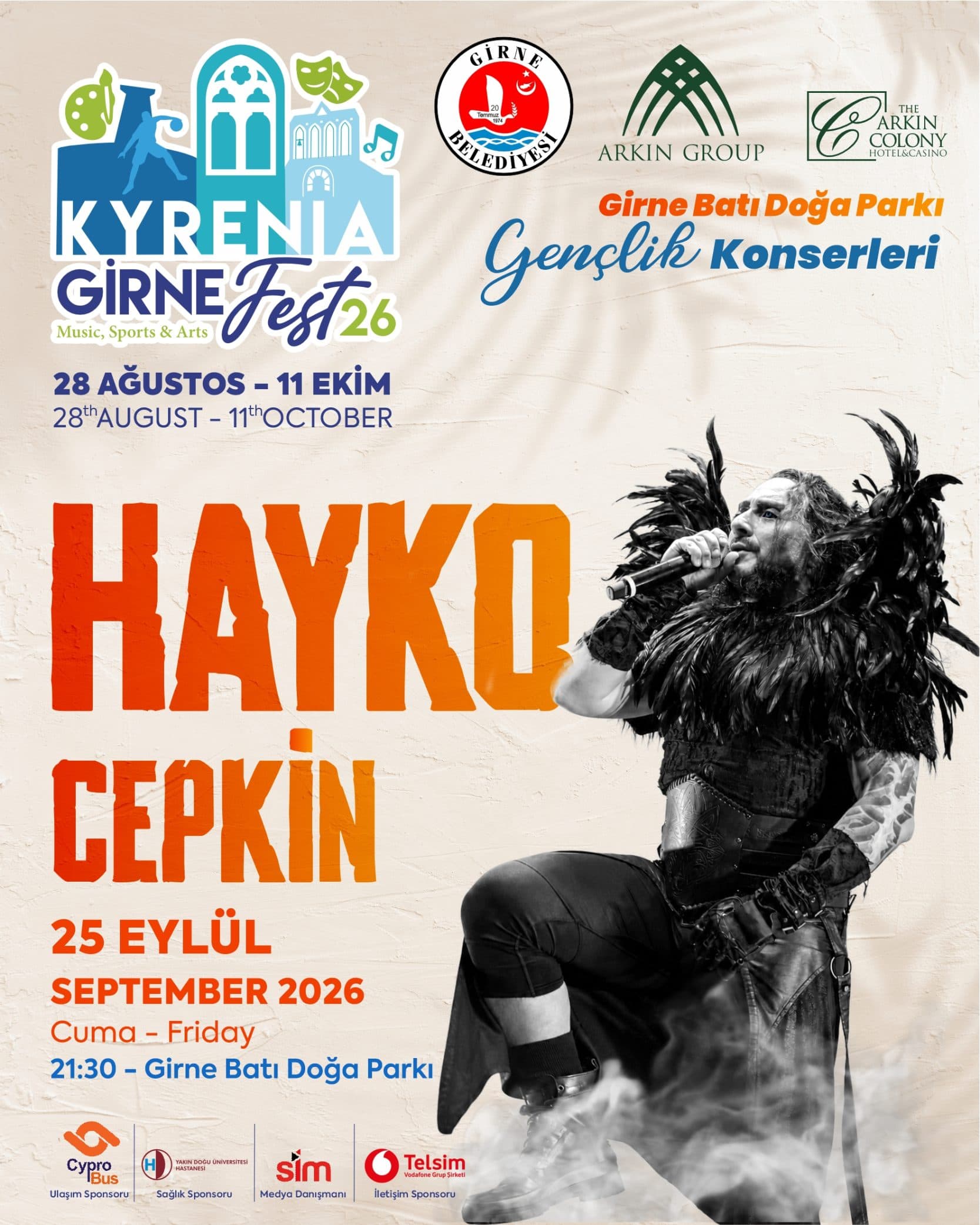 HAYKO CEPKİN & YAŞLI AMCA X GİRNE FEST26 — Girne Belediyesi Batı Doğa Parkı etkinlik afişi