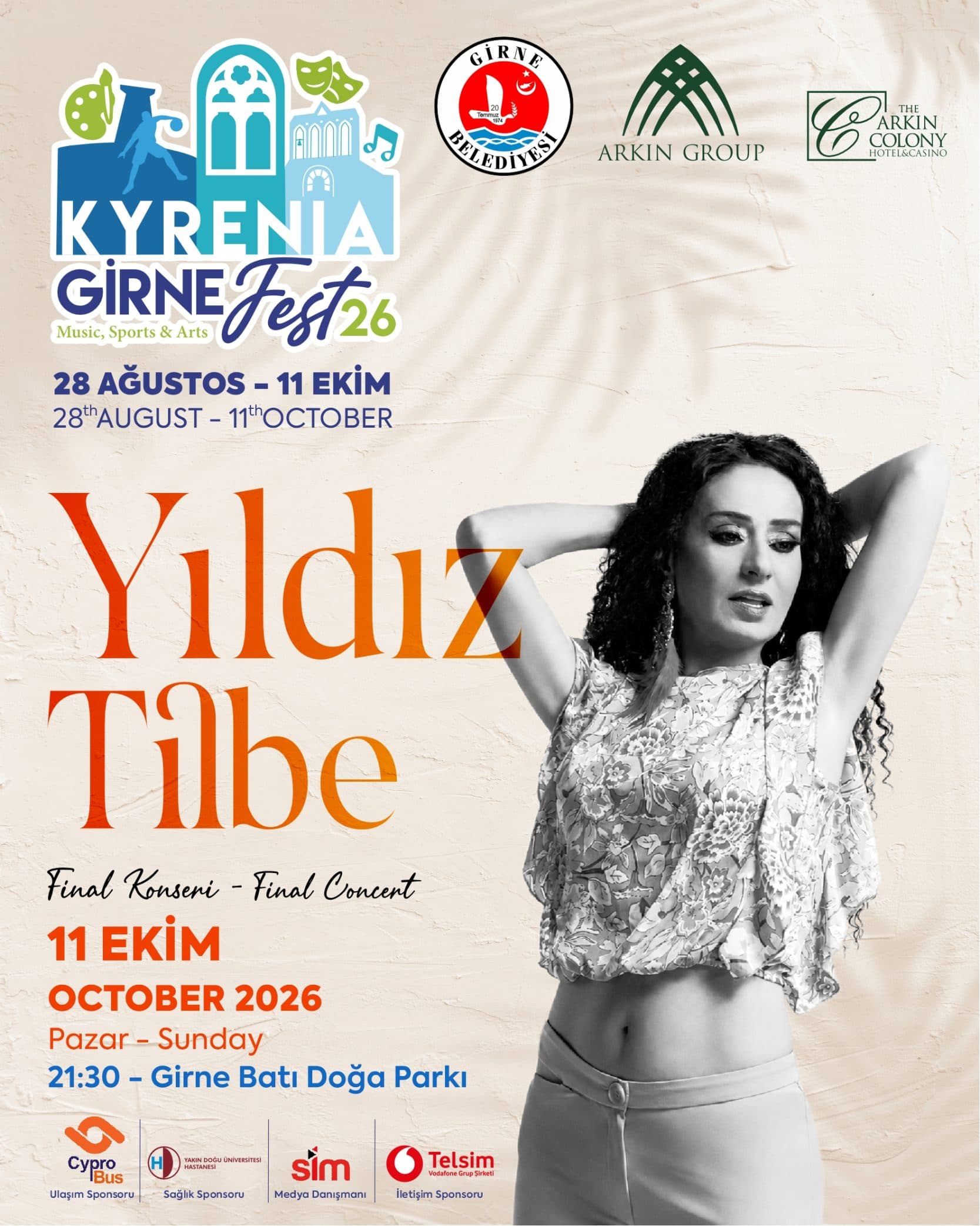 YILDIZ TİLBE X GİRNE FEST26 — Girne Belediyesi Batı Doğa Parkı etkinlik afişi