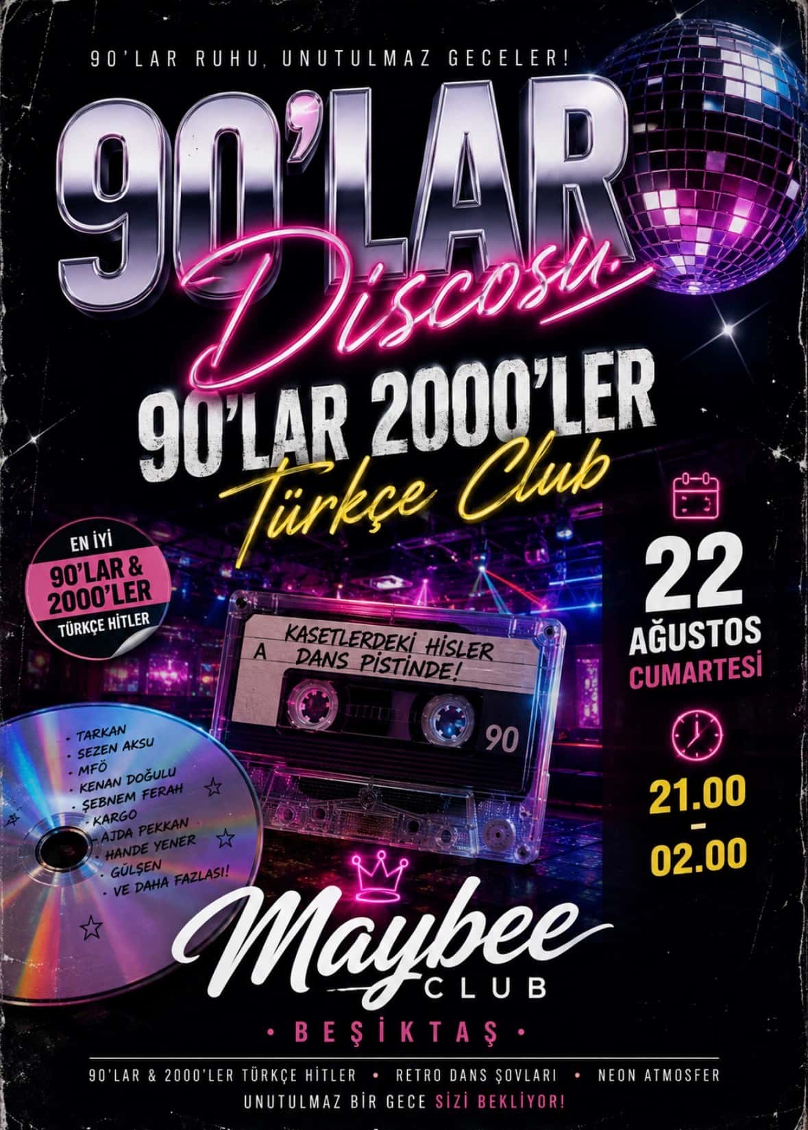 90’Lar Discosu 90’Lar 2000’Ler Türkçe Pop DJ Baran Performance — Maybee House Beşiktaş, İstanbul etkinlik görseli