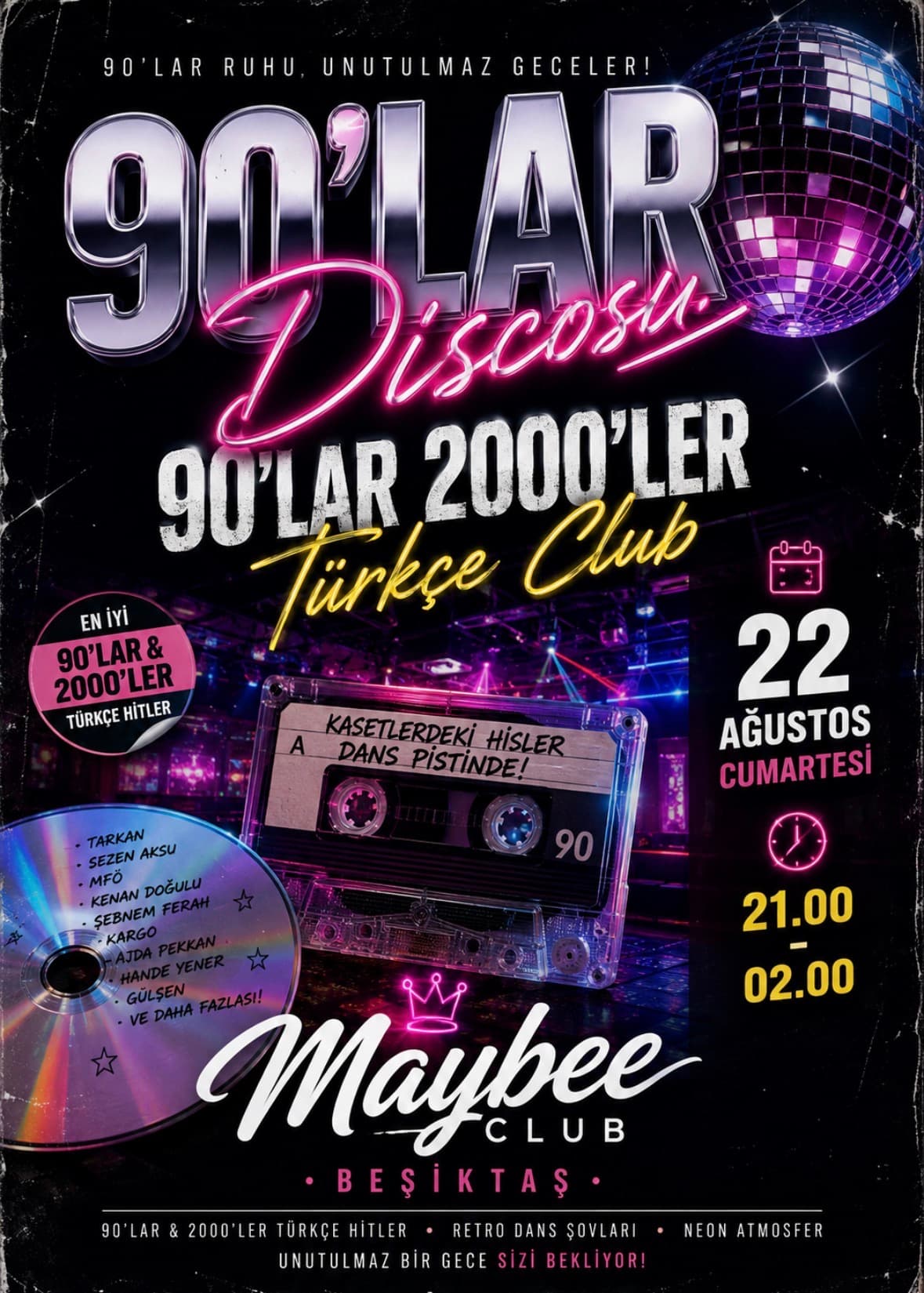 90’Lar Discosu 90’Lar 2000’Ler Türkçe Pop DJ Baran Performance — Maybee House Beşiktaş, İstanbul etkinlik görseli