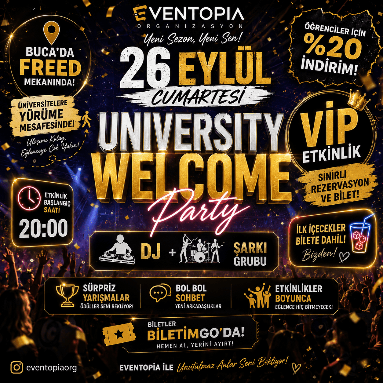 EVENTOPİA UNİVERSİTY WELCOME PARTY — Freed İzmir etkinlik afişi
