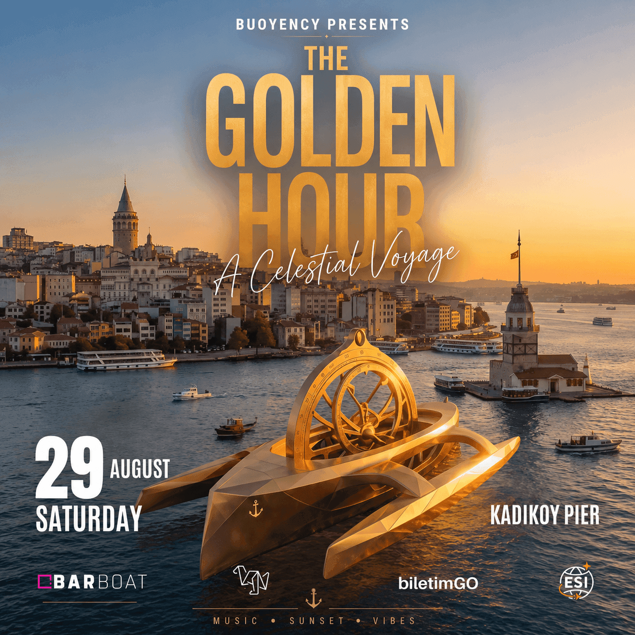 GOLDEN HOUR — BOSPHORUS BOAT PARTY — Kadıköy Pier, İstanbul etkinlik afişi