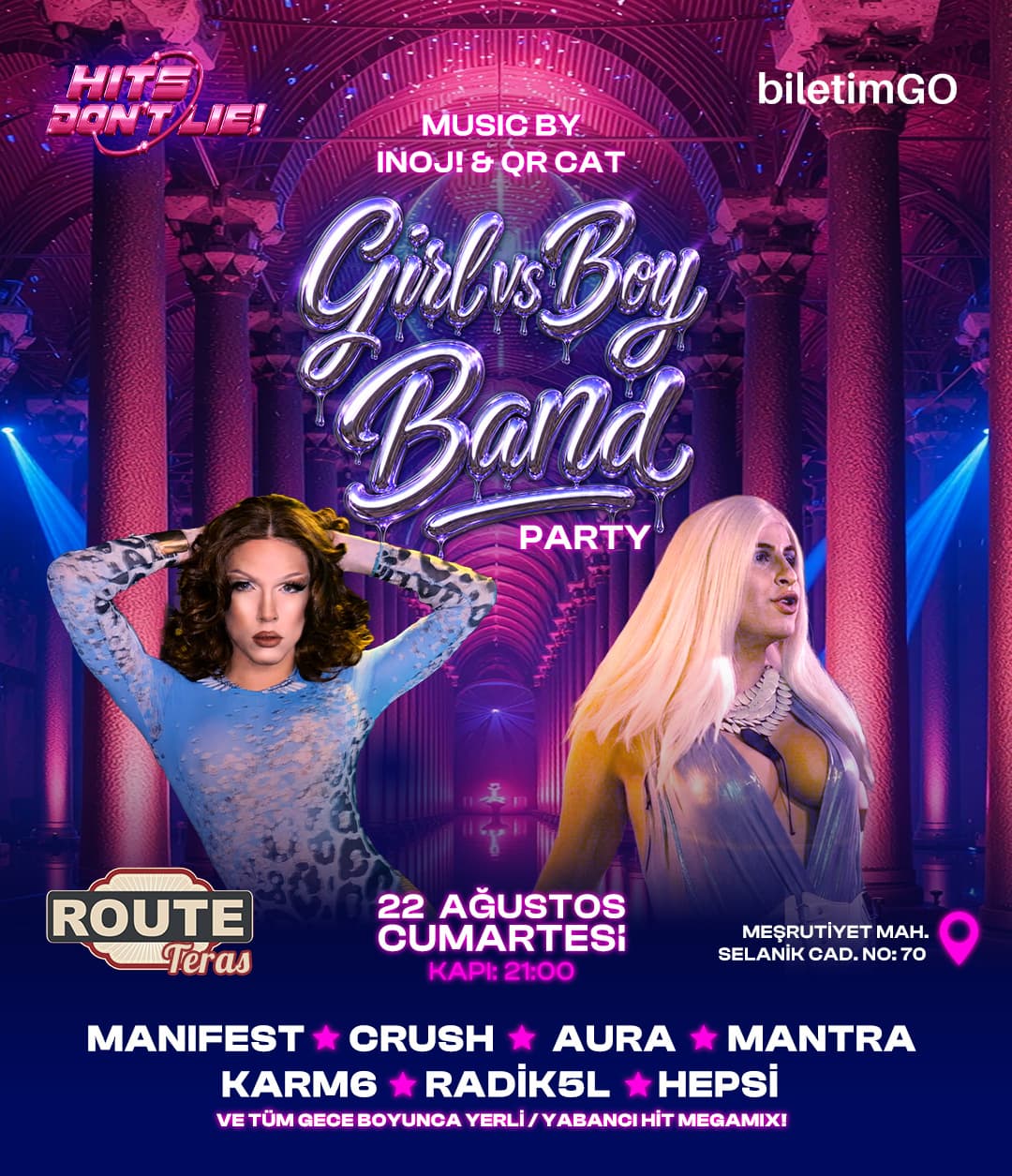 Hits Don’t Lie! – GIRLBAND VS BOYBAND PARTY — Route Selanik Ankara etkinlik afişi