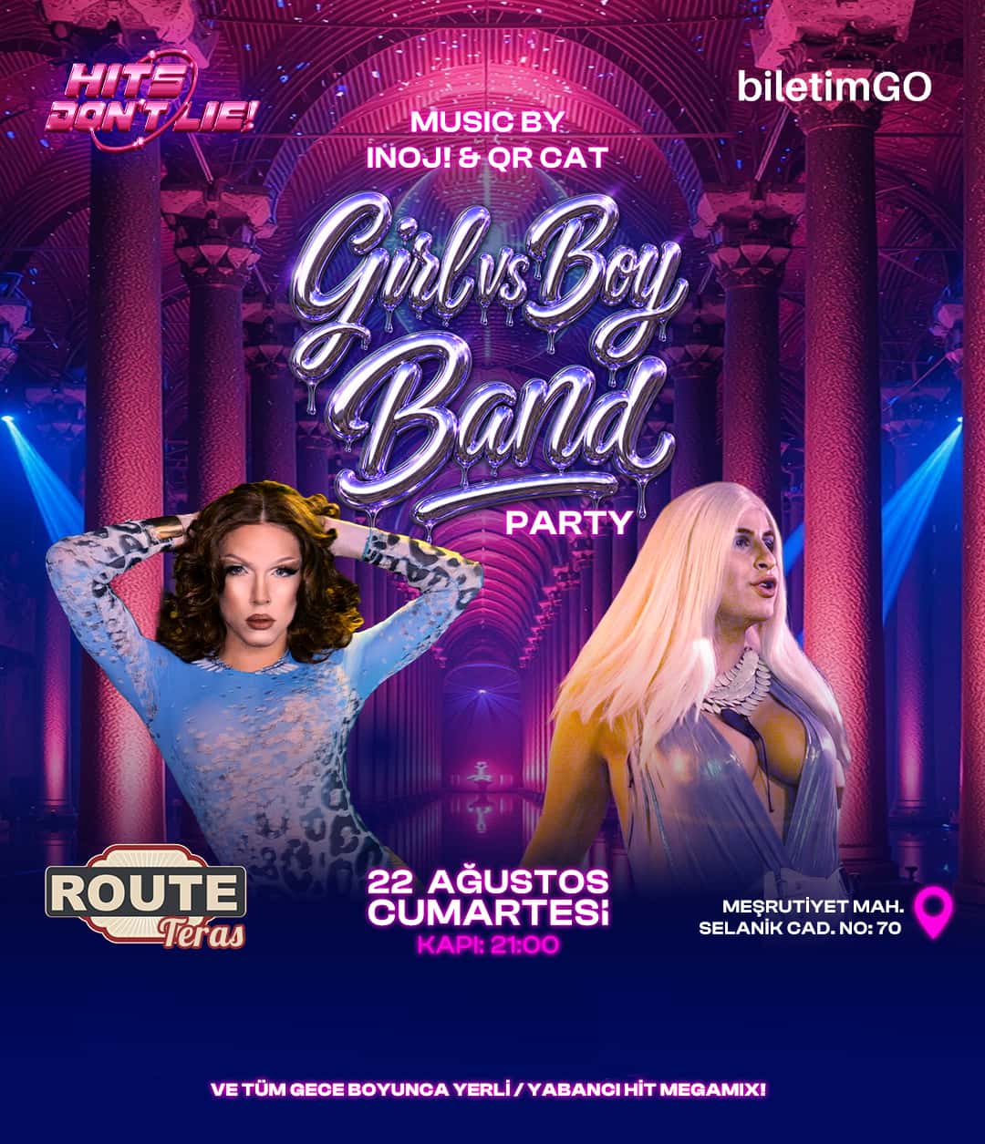 Hits Don’t Lie! – GIRLBAND VS BOYBAND PARTY — Route Selanik Ankara etkinlik görseli