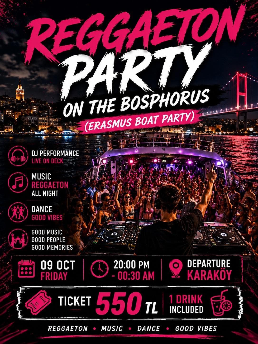 REGGAETTON – ERASMUS BOAT PARTY — Karaköy İskelesi / Pier, İstanbul etkinlik afişi