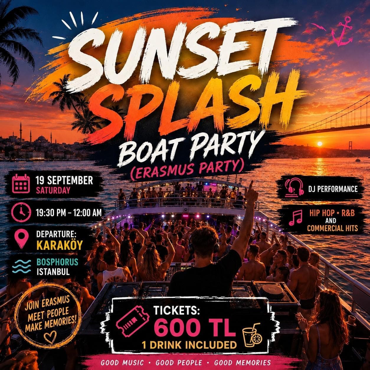 SUNSET SPLASH BOAT PARTY — Karaköy İskelesi / Pier, İstanbul etkinlik afişi