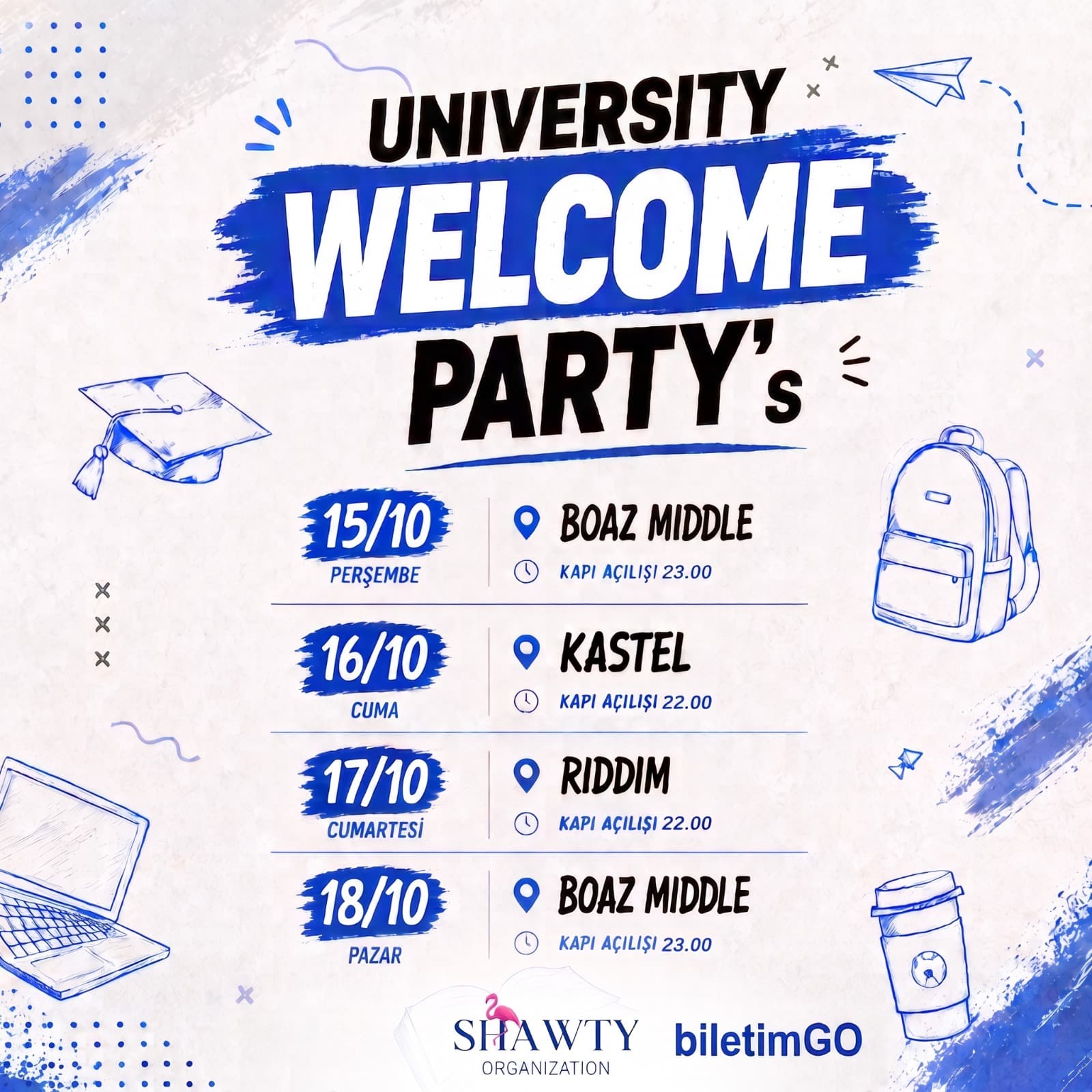 UNIVERSITY WELCOME PARTY’s — İstanbul etkinlik afişi